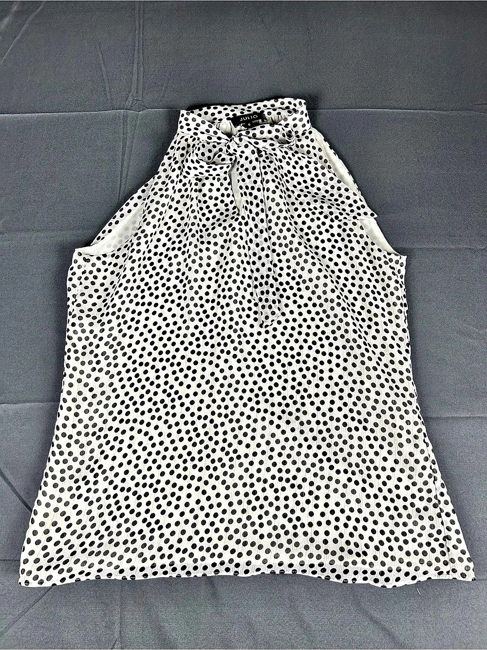 Julio Polka Dot Neck-Tie Blouse in White & Black Size 8 Like New
